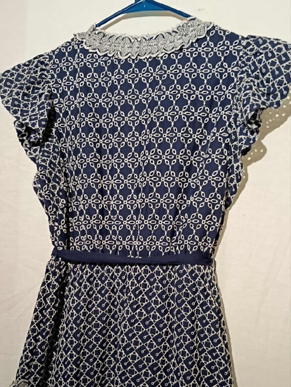 Express Navy Cotton Wrap Midi Dress with White Lace Trim, Sz 4, NWOT - Picture 12 of 16